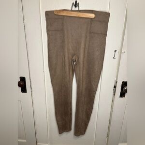 Spanx Womens 1X Tan Brown Faux Suede Mid Rise Pull On Skinny Pants